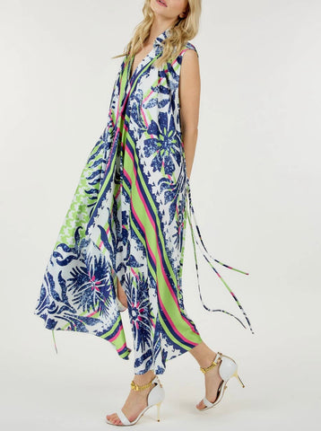 Multi Print Unbalanced Maxi Dress