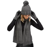 3 Piece Knit Bling Hat, Scarf, & Gloves Set with Stones