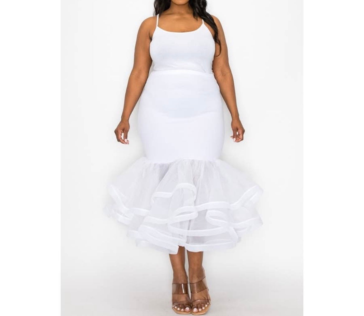 Plus Size White Skirt Ruffles