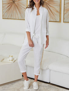 White Sequin Stripe pants in 100% Italian Linen