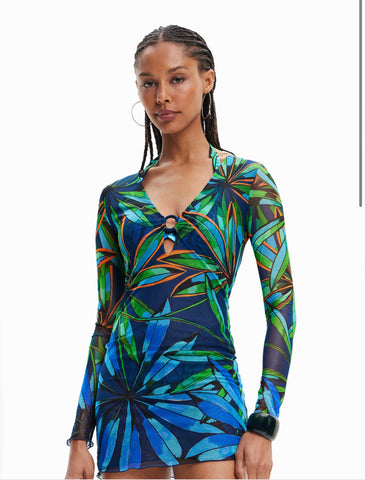 Short tropical cut-out dress -women