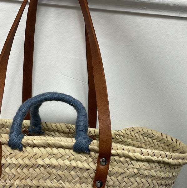 Straw Bag Hand Woven with Leather straps