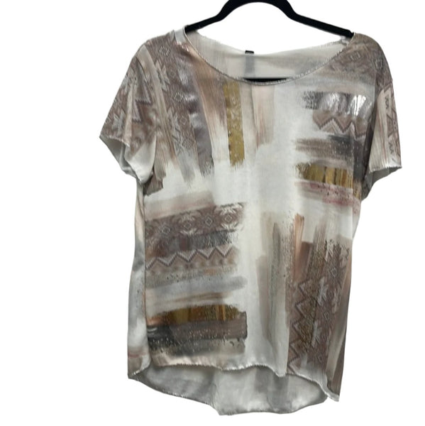 Aztec Foil Print Top w/Lurex Trim