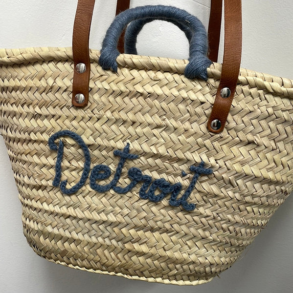 Straw Bag Hand Woven with Leather straps