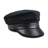 Velour & Faux Leather Cabby Hat