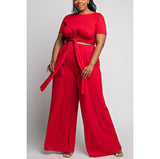 Solid Wrap Around Short Sleeve Top & Pants Set