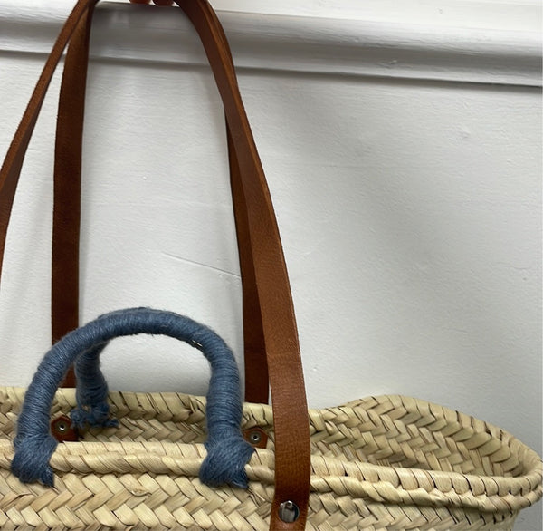 Straw Bag Hand Woven with Leather straps