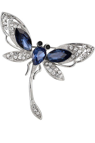 Blue Crystal Rhinestones Brooch Dragonfly Shape