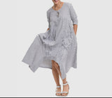 Boho Dress in White Seersucker