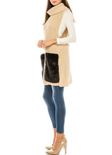 Load image into Gallery viewer, Vest- Turtle neck sleeveless faux fur pocket detail long sweater vest