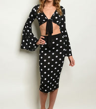 Load image into Gallery viewer, BLACK WHITE W/DOTS TOP &amp; SKIRT