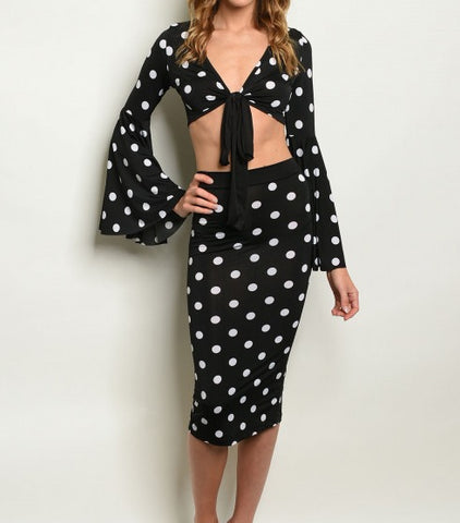 BLACK WHITE W/DOTS TOP & SKIRT