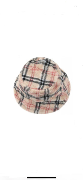 Plaid Patterned Faux Fur Bucket Hat