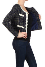 Load image into Gallery viewer, Knitted, cropped jacket with single button closure at collar- Women