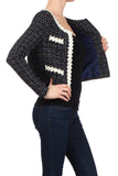 Knitted, cropped jacket with single button closure at collar- Women