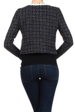 Load image into Gallery viewer, Knitted, cropped jacket with single button closure at collar- Women