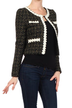 Load image into Gallery viewer, Knitted, cropped jacket with single button closure at collar- Women