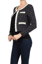 Load image into Gallery viewer, Knitted, cropped jacket with single button closure at collar- Women