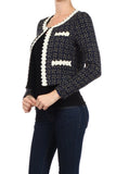Knitted, cropped jacket with single button closure at collar- Women