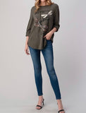 Long Sleeved Top with Sequins and Animal Print