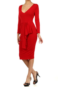 Solid knit dress with a V neck