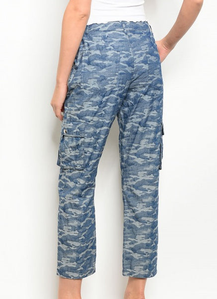 High waist denim chambray denim jogger pants