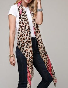 Leopard scarf with horizontal stripe accent