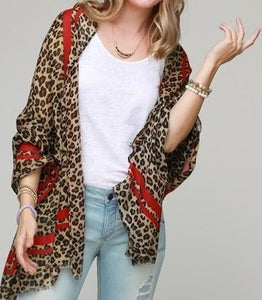 Leopard scarf with horizontal stripe accent