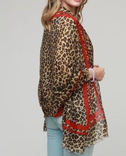 Load image into Gallery viewer, Leopard scarf with horizontal stripe accent