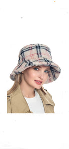 Plaid Patterned Faux Fur Bucket Hat