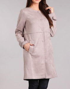 Solid, long body jacket in a loose fit with a round neck- Women