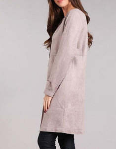 Solid, long body jacket in a loose fit with a round neck- Women