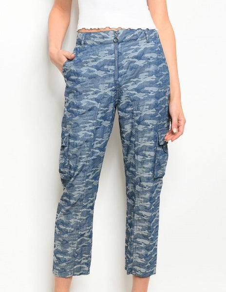 High waist denim chambray denim jogger pants