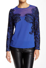 Load image into Gallery viewer, Lace and mesh add timeless character to this long sleeve blouse