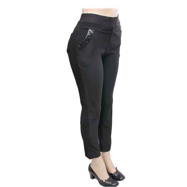 Plus Size 2XL Button Pocket Leggings  Black, Black Coating