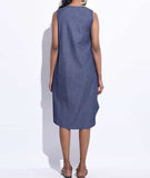 Blue Denim Hand Embroidered Wrap Dress Women