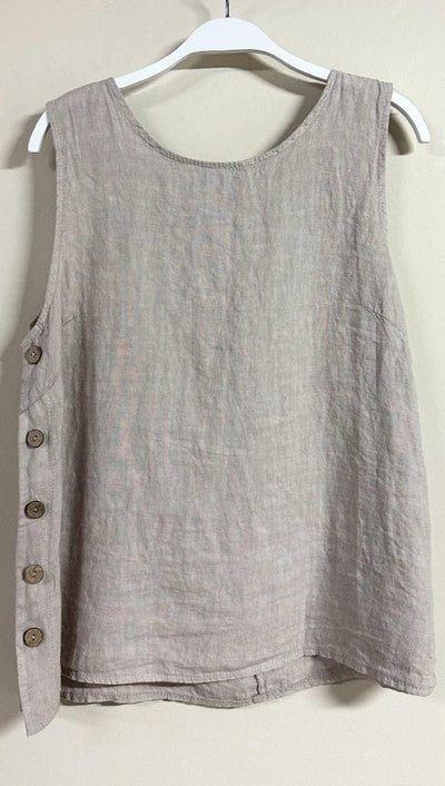 Linen Tank With Side Buttons