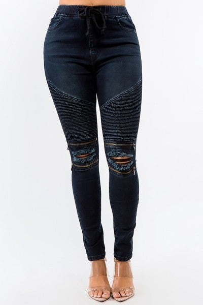 High waist distressed moto joggers Plus Size