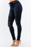High waist distressed moto joggers Plus Size