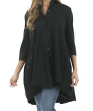 Black ruffle layer detail tunic shirt. 100% cotton