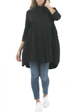 Load image into Gallery viewer, Black ruffle layer detail tunic shirt. 100% cotton