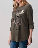 Long Sleeved Top with Sequins and Animal Print
