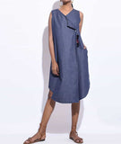 Blue Denim Hand Embroidered Wrap Dress Women