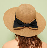Bow Tie Decor Floppy Straw Hat