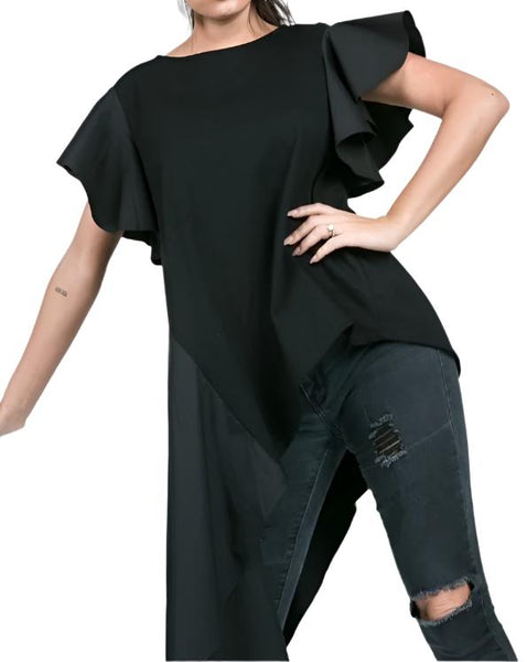 Asymmetrical  Ruffle Sleeve Top