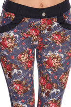Load image into Gallery viewer, Floral printed slim fit pants with denim contrast