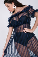 Load image into Gallery viewer, Sheer Mesh Ruffled Off Shoulder Dress