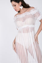 Load image into Gallery viewer, Sheer Mesh Ruffled Off Shoulder Dress