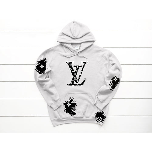 LV Inspired White Sweatshirt Hoodie with patches Women
