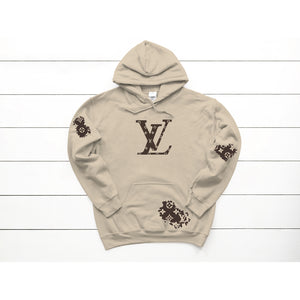 LV Inspired White Sweatshirt Hoodie with patches Women